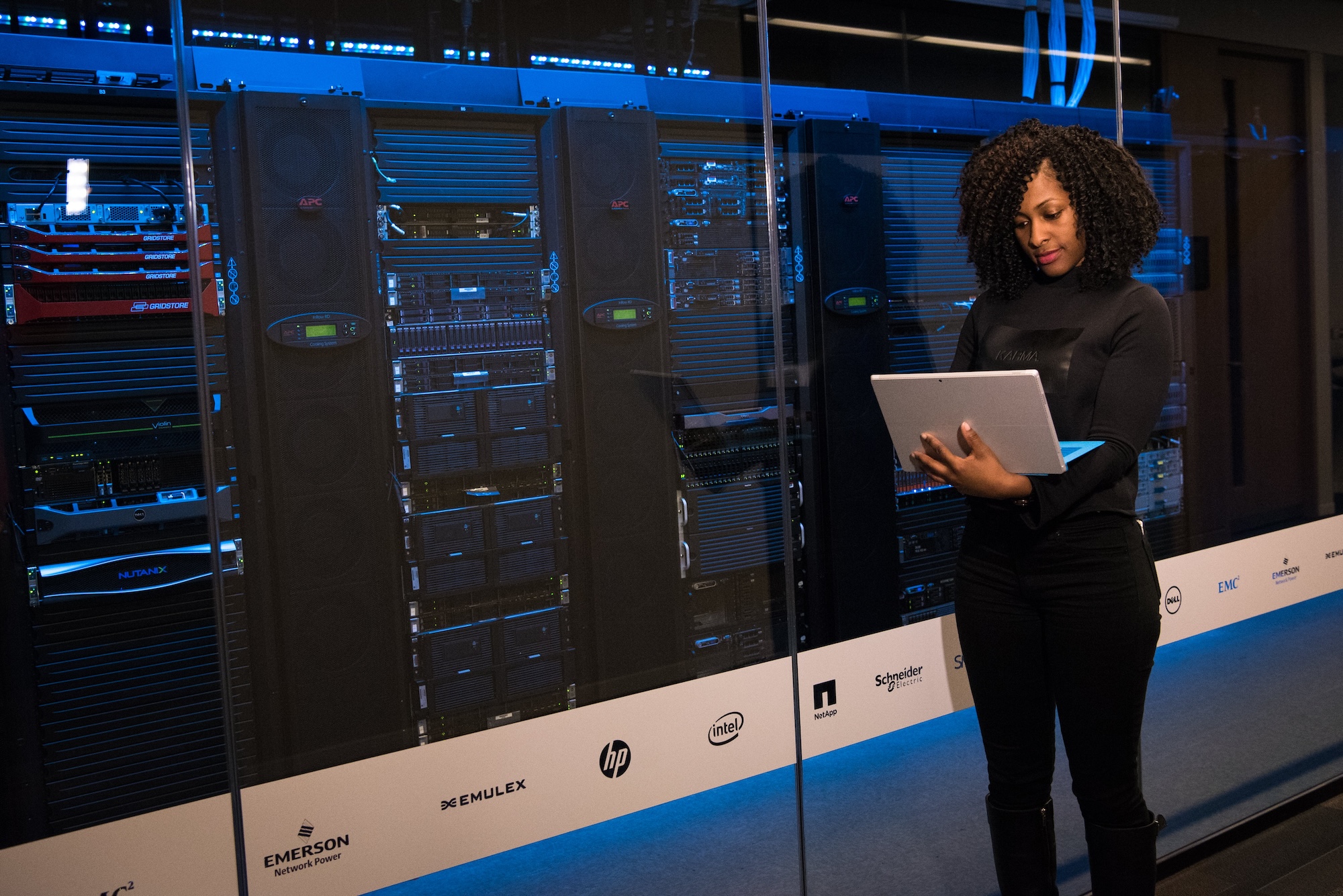 woman working at data center