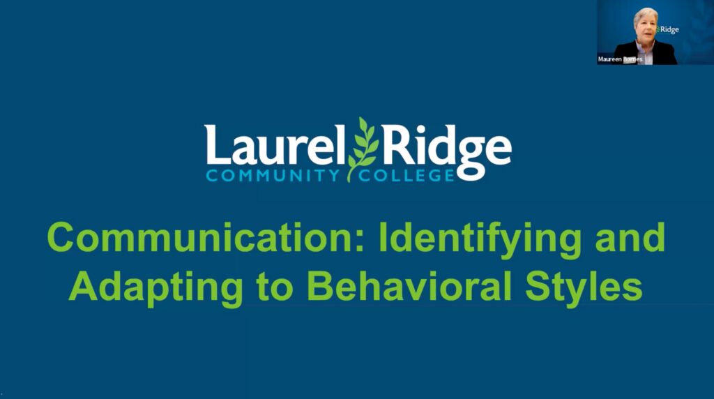 A title screen with the words Communication Identifying and Adapting to Behavior Styles